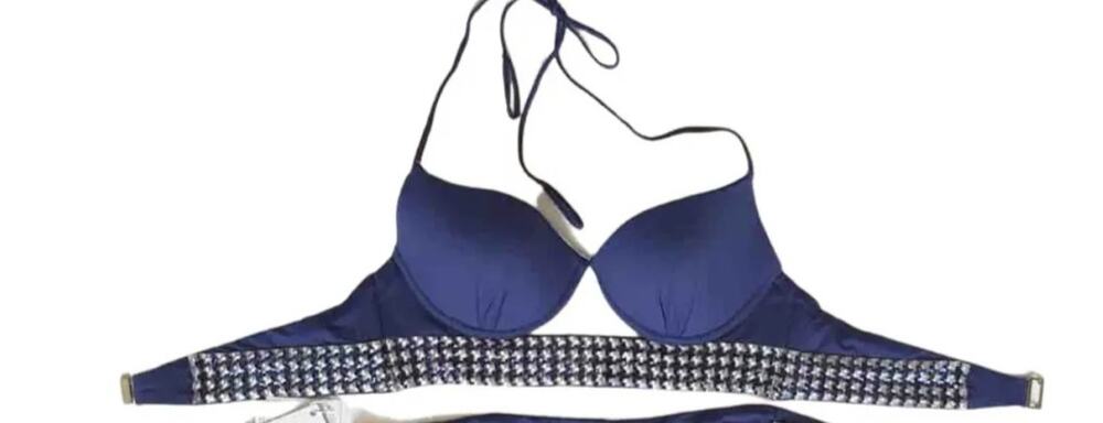LA PERLA PUSH UP BIKINI TOP, Sz IT 44B, Beautiful Blue With Rhinestone Details